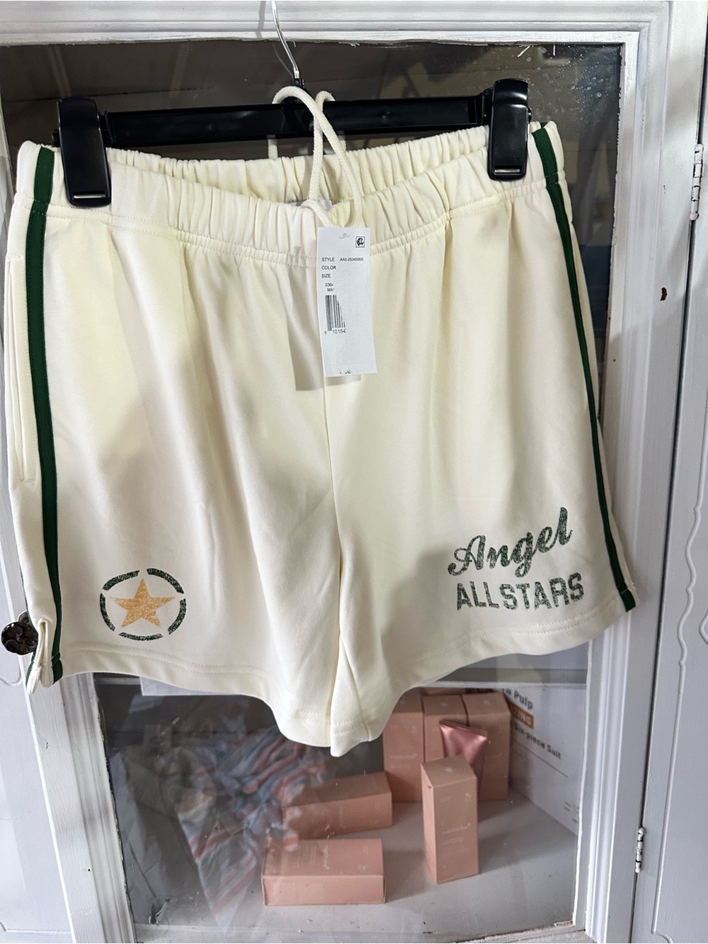 Angel Allstars Cream Athletic Shorts with Green Trim